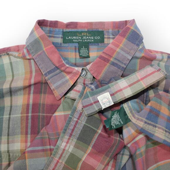 Sweater+Shirt LAUREN RalphLauren Merino-Angora Cable RollTab Plaid - Picture 6 of 13